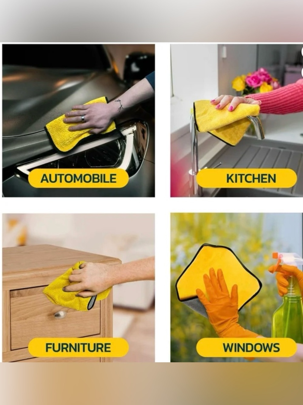 3PC PACK 12x12 Microfiber Cleaning Cloth Yellow/GRAY Multipurpose Home & Auto NW